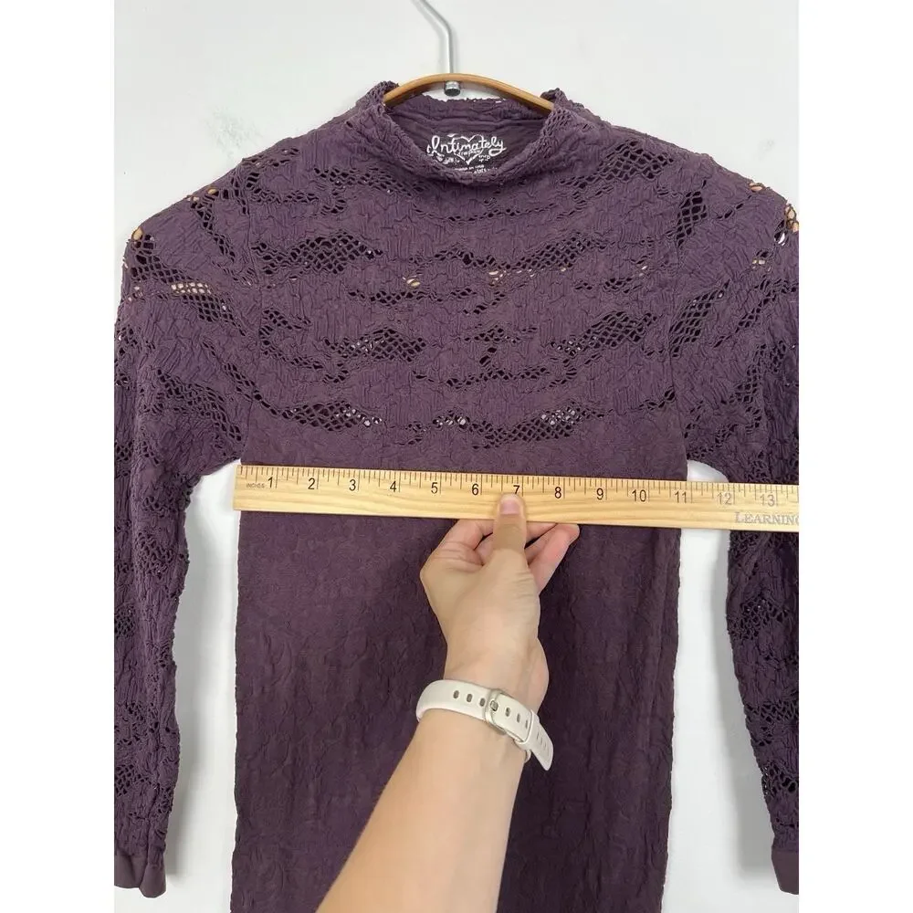 Free People Intimately Size XS/S Bodycon Lace Long Sleeve MIDI Dress Purple Plum